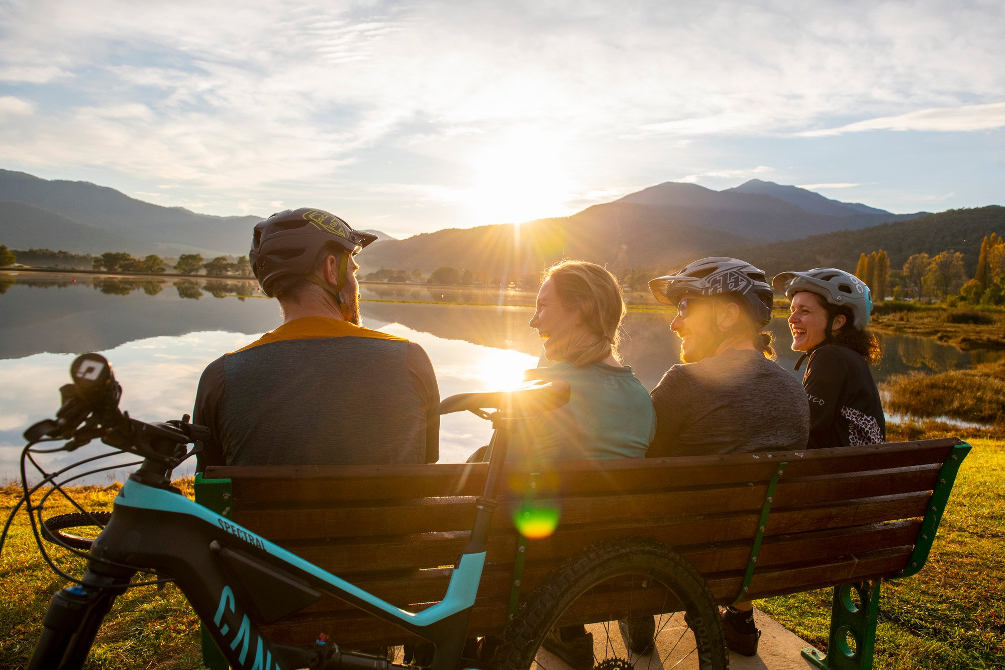 Riders cycling around Mount Beauty Pondage